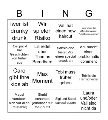 Family Time Bingo Card