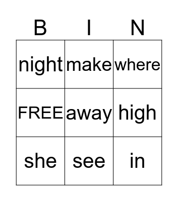 SIGHT WORDS Bingo Card