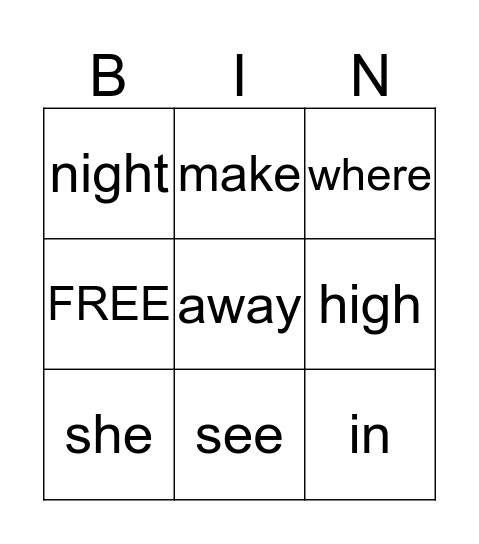 SIGHT WORDS Bingo Card