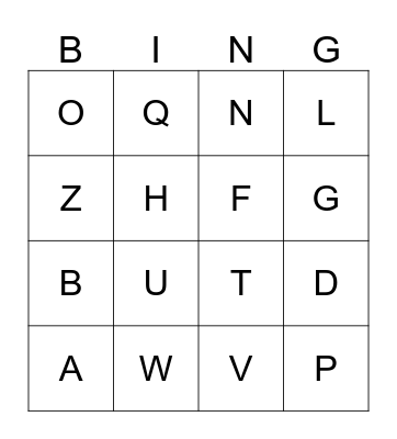 MATCHING LETTERS Bingo Card