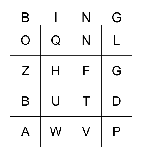 MATCHING LETTERS Bingo Card