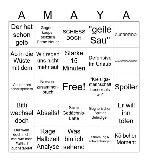 Amaya Fußball Bingo Card