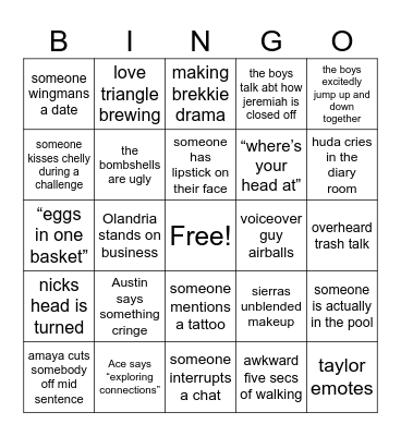 love island szn 7 Bingo Card