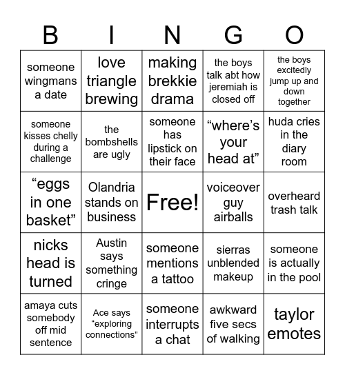 love island szn 7 Bingo Card