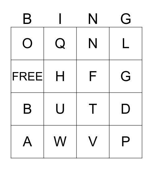 MATCHING LETTERS Bingo Card