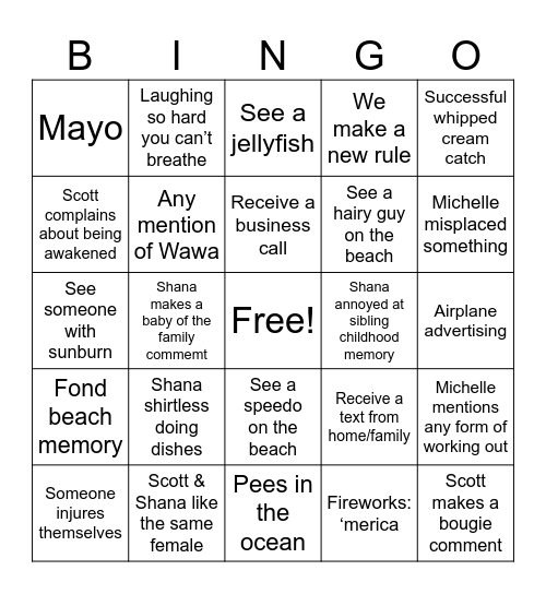 Tropical Ventnor Sibling Trip 2025 Bingo Card