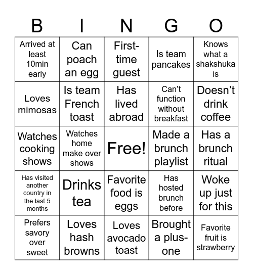 Brunch Bingo Card
