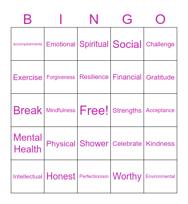 Self-Care/Self-Compassion Bingo Card