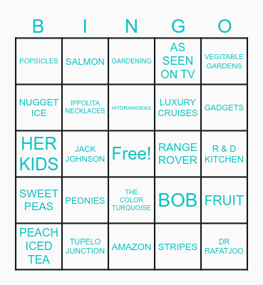 THINGS JEANNIE LOVED Bingo Card