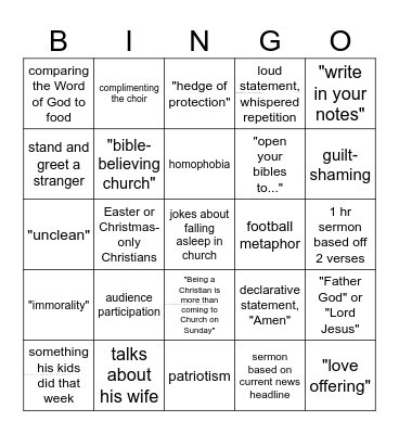 Baptist Sermons Bingo Card
