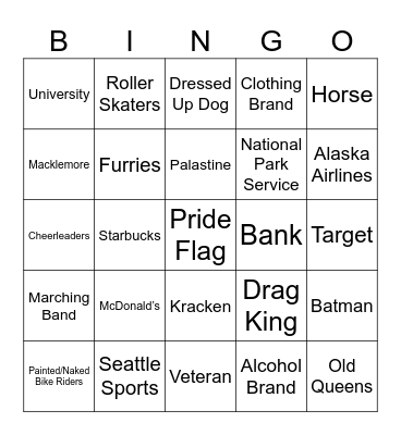 Pride Parade Bingo Card