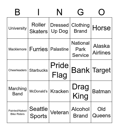 Pride Parade Bingo Card