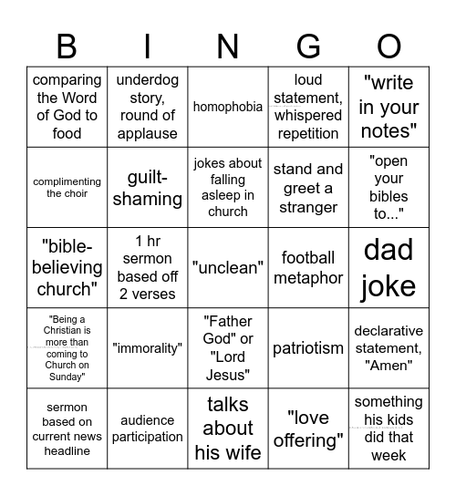 Baptist Sermons Bingo Card