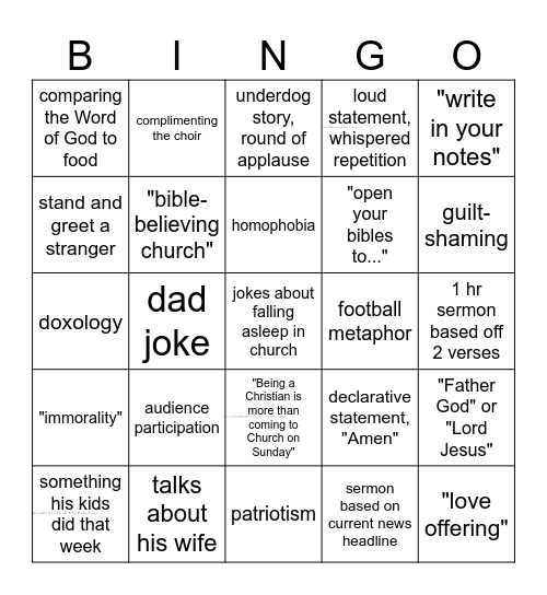 Baptist Sermons Bingo Card