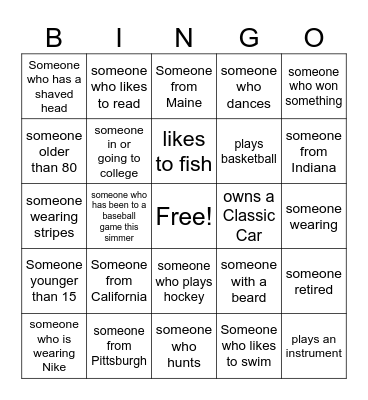 Getting to know you Bingo Card