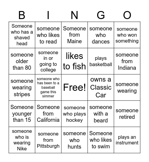 Getting to know you Bingo Card