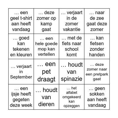 Zoek iemand die … Bingo Card