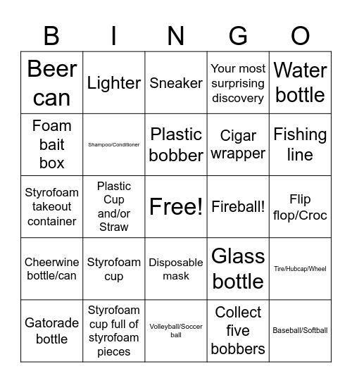 Clean Our Creek Bingo Card