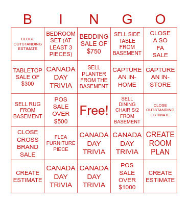 CANADA DAY BINGO Card