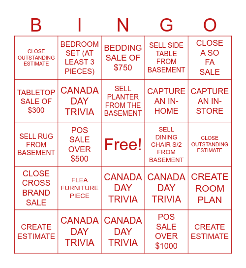CANADA DAY BINGO Card