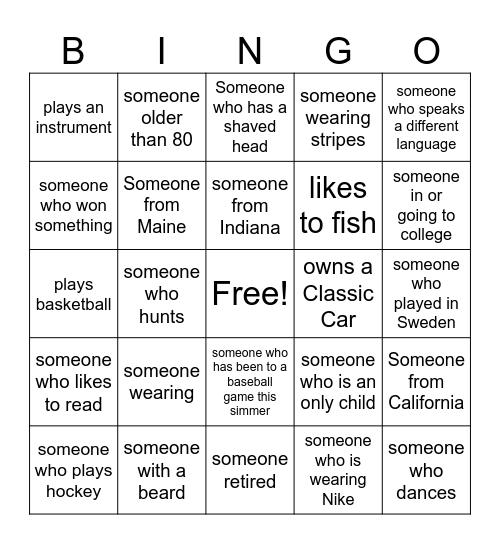 Getting to know you Bingo Card