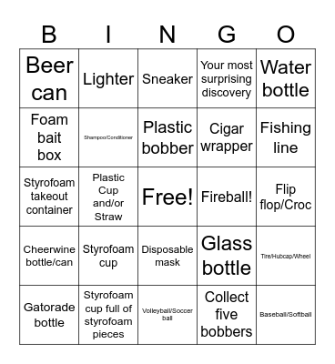 Clean Our Creek Bingo Card