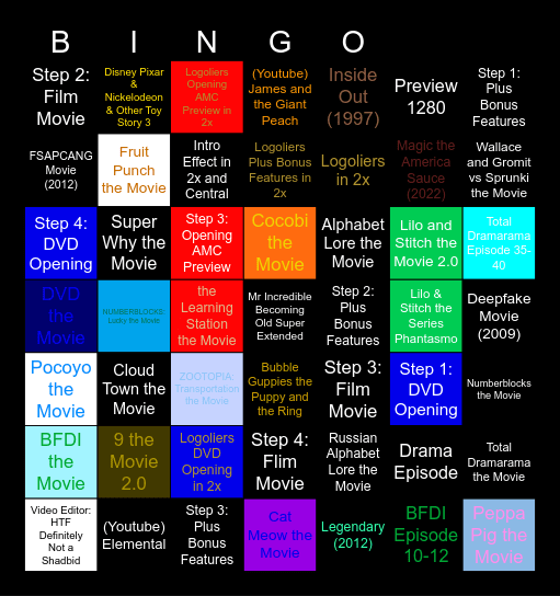 Movies Anywhere Bingo Card