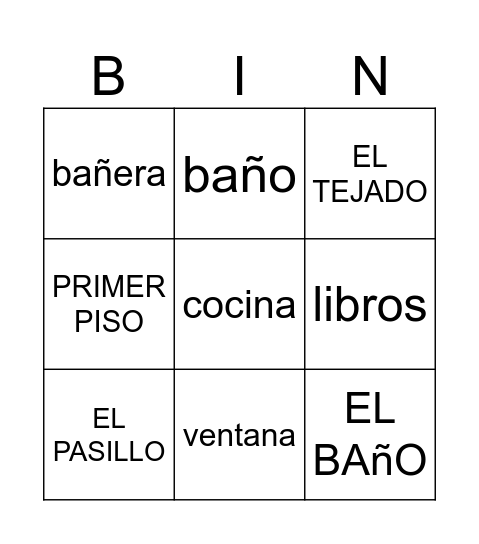 PARTES DE LA CASA Bingo Card