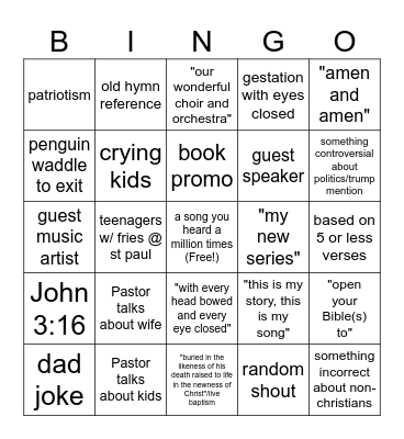 Average FBD Sunday Bingo Card