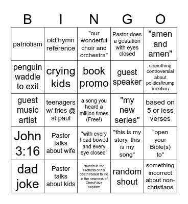 Average FBD Sunday Bingo Card