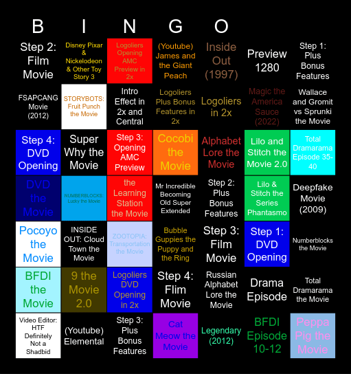 Movies Anywhere Bingo Card
