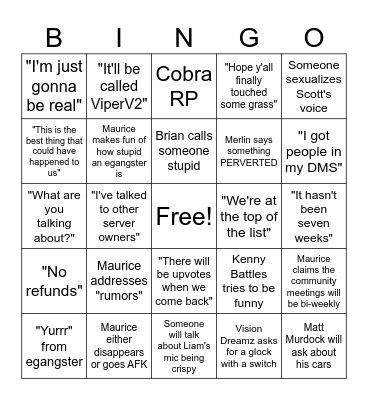 Viper Bingo Card