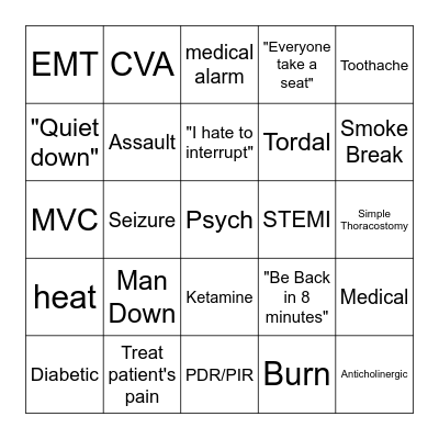 EMS Protocol Bingo Card