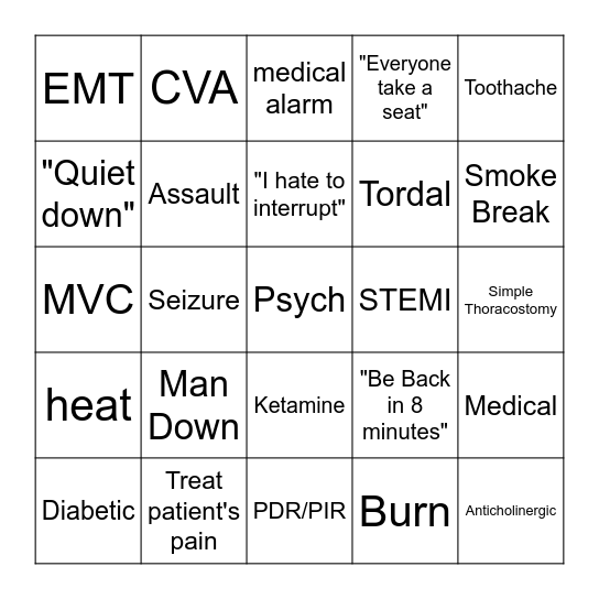 EMS Protocol Bingo Card
