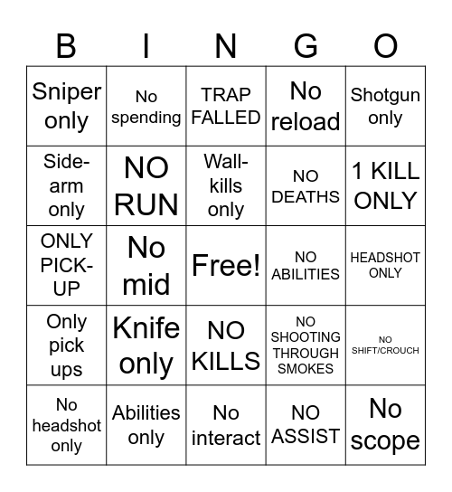 Valorant Challenge Bingo Card