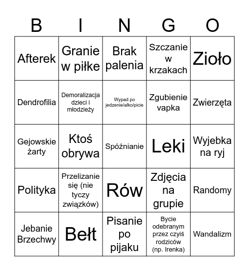 Wyjściowe Bingo Card