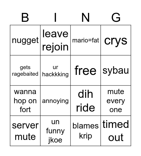 Untitled Bingo Card