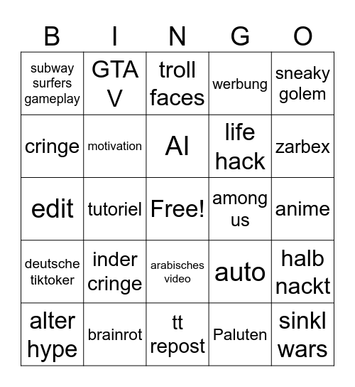 yt shorts Bingo Card