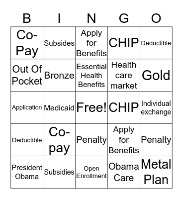 Affortable Care Act Bingo Card