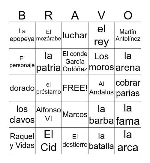 El Cid Capítulos 1 + 2 Bingo Card