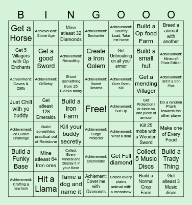Minecraft Goals Bingo Card