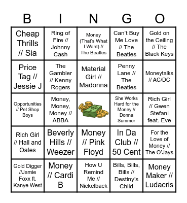 Show Me the Money Bingo Card