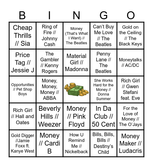 Show Me the Money Bingo Card