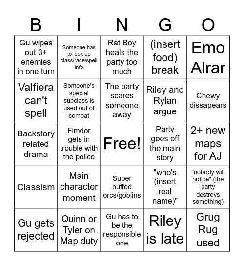 DnD Bingo Card