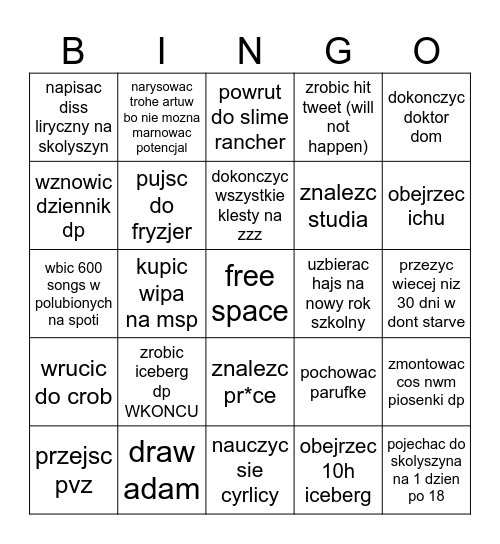 morela bingo wakacyjne Bingo Card