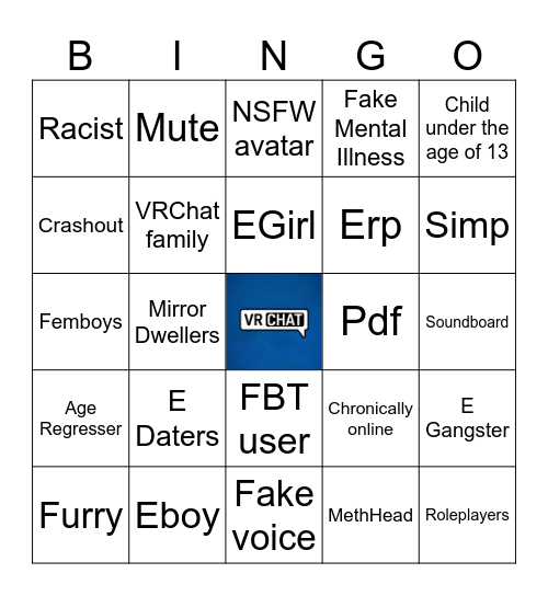 Vrchat Bingo Card