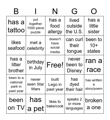 O'Bryan Family Reunion 2025 Bingo Card
