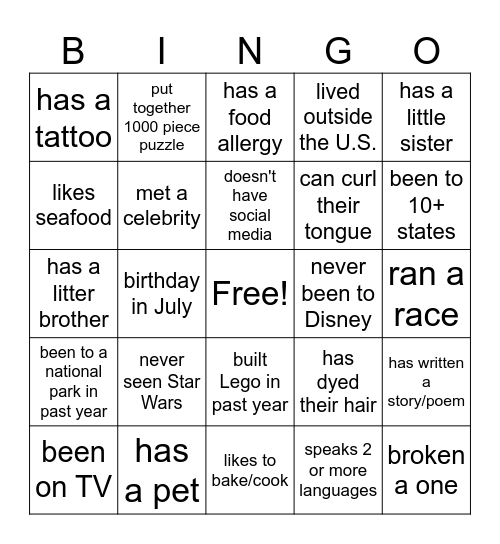O'Bryan Family Reunion 2025 Bingo Card