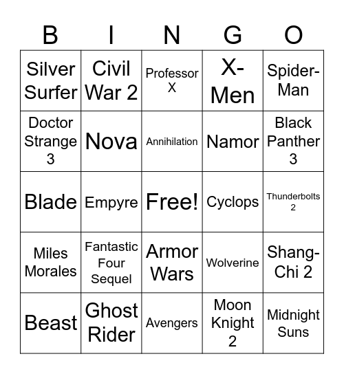 Mcu post-multiverse saga movies Bingo Card