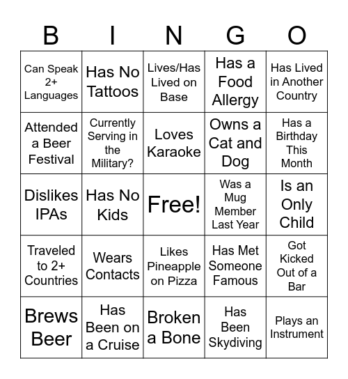 MUG MEMBER BINGO Card
